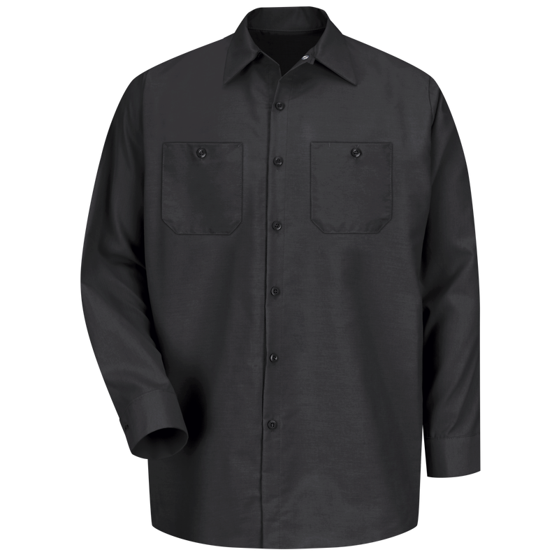 Red Kap Long Sleeve Industrial Solid Work Shirt with Black Diamond Company Logo Patch on Front Left Chest and Logo Embroidered Upper Center Back