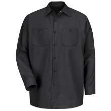 Red Kap Long Sleeve Industrial Solid Work Shirt with Black Diamond Company Logo Patch on Front Left Chest and Logo Embroidered Upper Center Back 