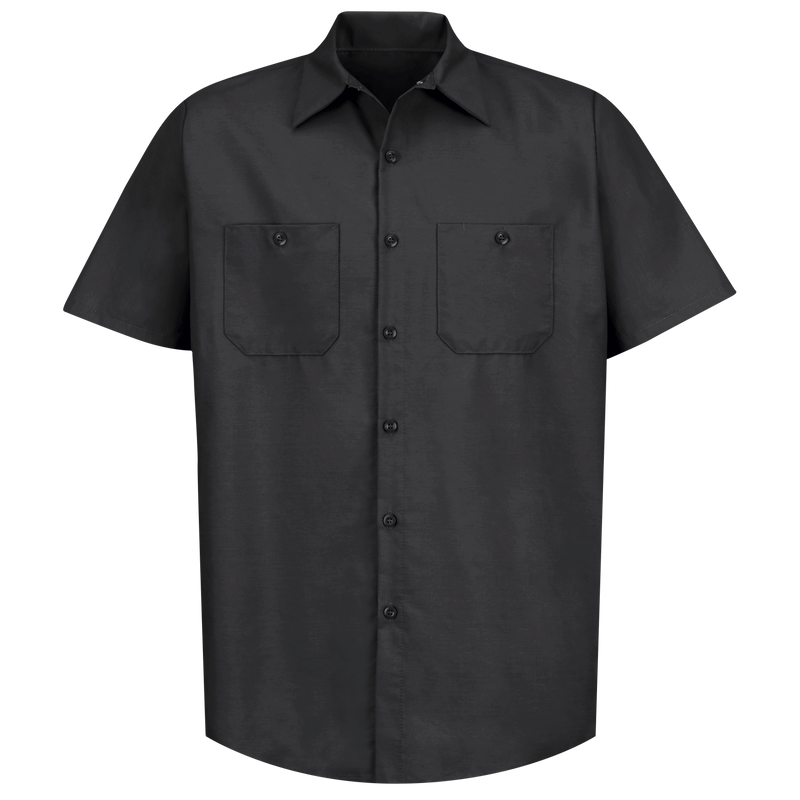 Red Kap Short Sleeve Industrial Solid Work Shirt with Black Diamond Company Logo Patch on Front Left Chest and Logo Embroidered Upper Center Back