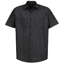 Red Kap Short Sleeve Industrial Solid Work Shirt with Black Diamond Company Logo Patch on Front Left Chest and Logo Embroidered Upper Center Back 